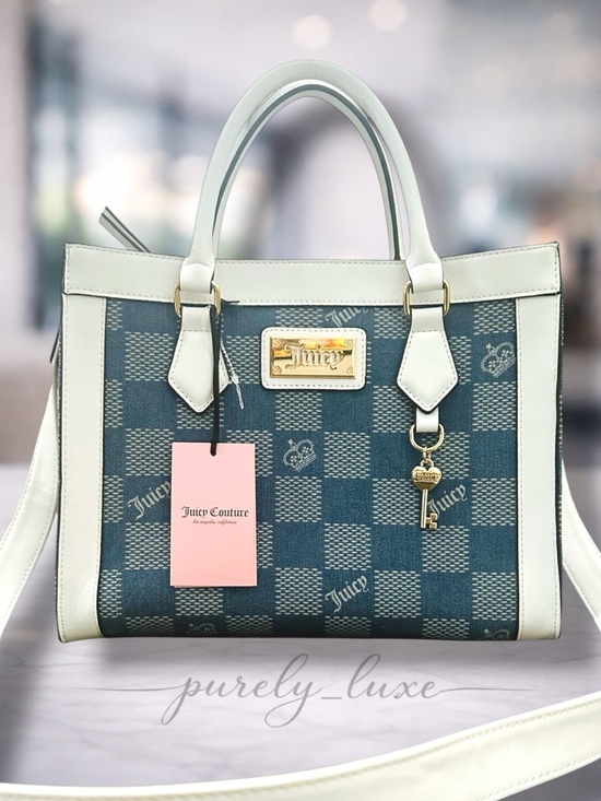 Juicy Couture Handbags - Juicy Couture denim Checkered Tote with White Trim and Gold Hardware